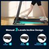 Folding Treadmill with Manual Incline; Fitness Workout Exercise Machine w/Wireless Bluetooth Speakers; LCD Screen; Shock-Absorbent Running Deck; Devic