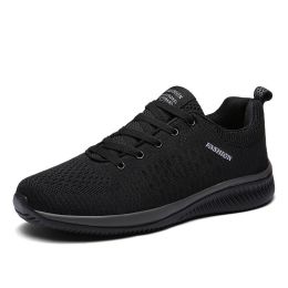 Outdoor Fitness Running Walking Trainers Men Casual Lightweight Lace-up Tenis Walking Sneakers Comfortable Breathable SportShoes (Color: Black, size: 42)