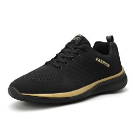 Outdoor Fitness Running Walking Trainers Men Casual Lightweight Lace-up Tenis Walking Sneakers Comfortable Breathable SportShoes (Color: Gold, size: 41)