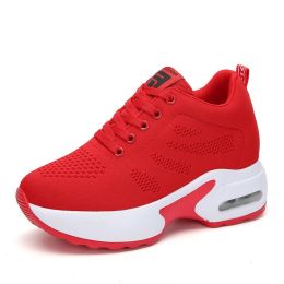 Women High Top Walking Footwear 9 Cm Wedges Sports Shoes Thick Sole Fitness Sneakers Outdoor Ladies Running Jogging Trainers (Color: Red Women Shoes, size: 40)