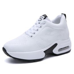 Women High Top Walking Footwear 9 Cm Wedges Sports Shoes Thick Sole Fitness Sneakers Outdoor Ladies Running Jogging Trainers (Color: White Women Shoes, size: 36)