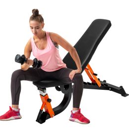 Adjustable Weight Bench - 6 Position Incline Decline Utility Bench with High Density Foam Padding for Home Gym Strength Training [600 LBS Weight Capac (Color: Orange)